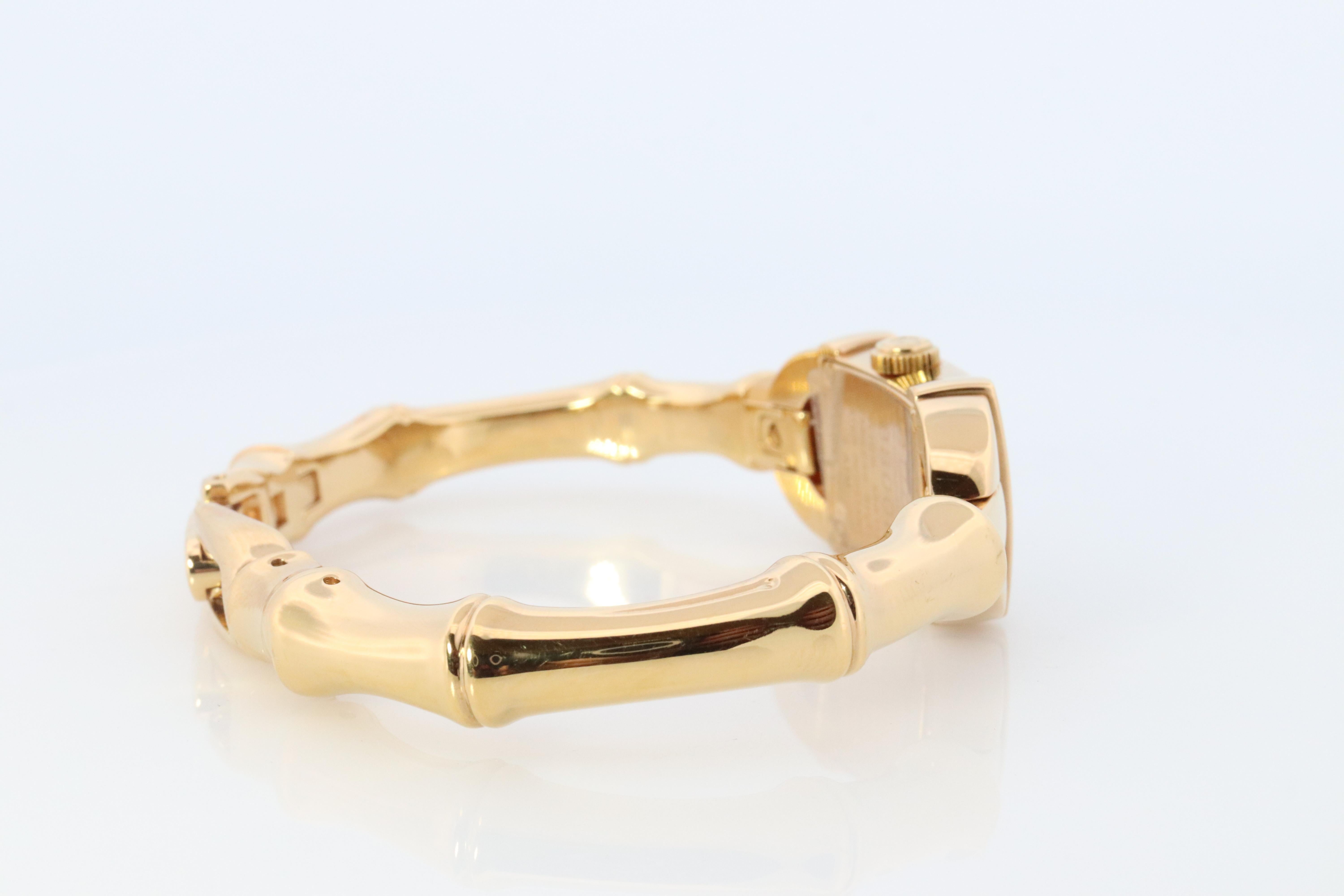 Vintage GUCCI Bangle 6800L Watch Gucci Ladies Bangle Gold Tone Bamboo Wristwatch For Sale 2