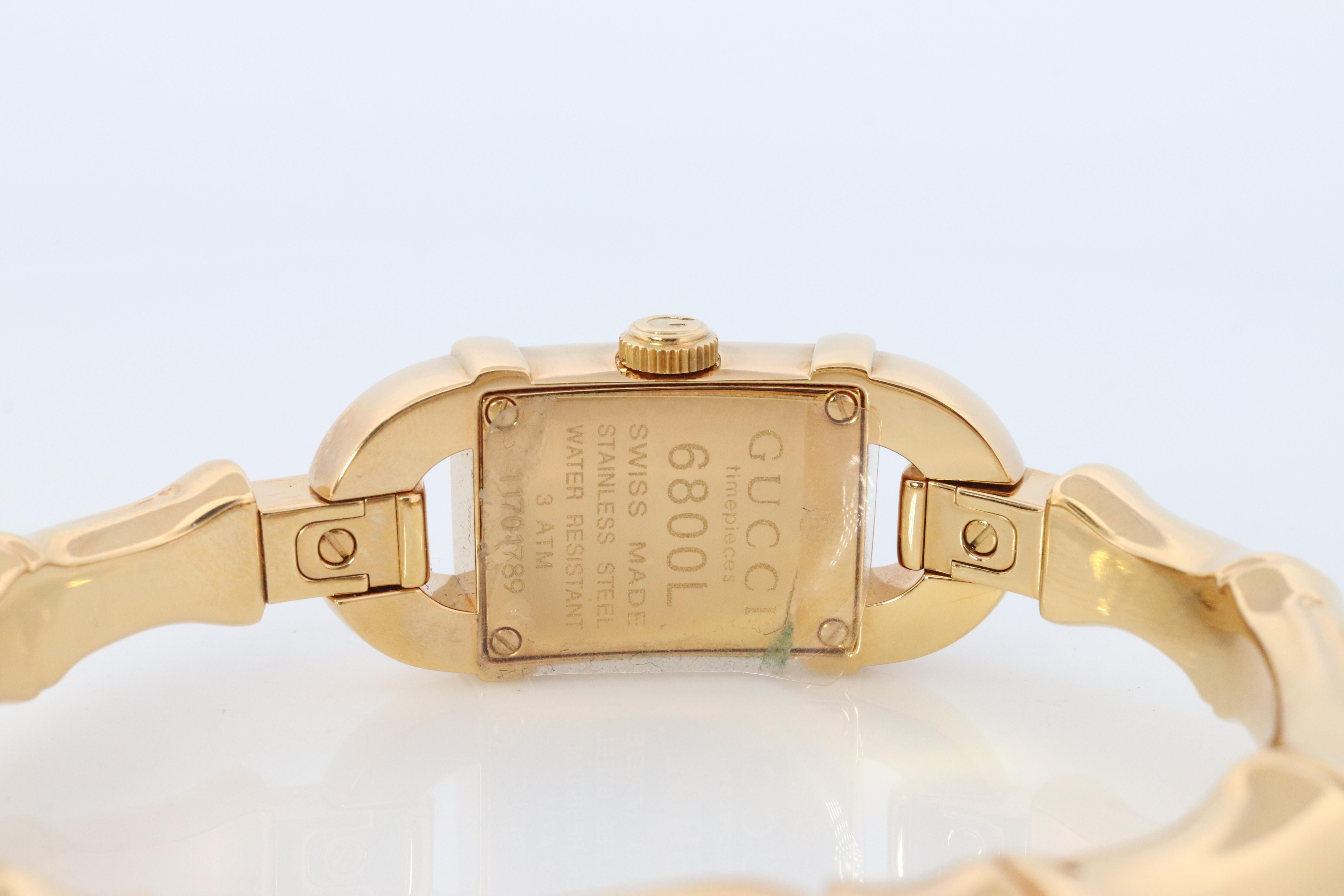Vintage GUCCI Bangle 6800L Watch Gucci Ladies Bangle Gold Tone Bamboo Wristwatch For Sale 3