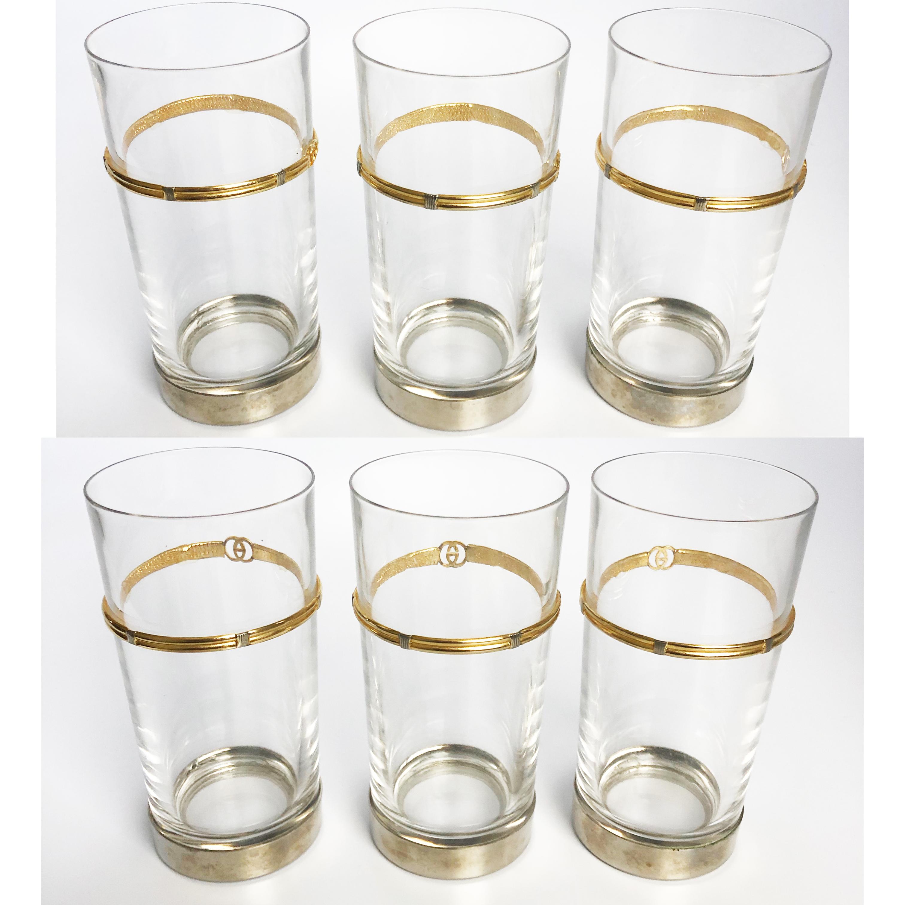 Vintage Gucci Barware Set of 5 High Ball Glasses Crystal GG Logo  In Good Condition In Port Saint Lucie, FL