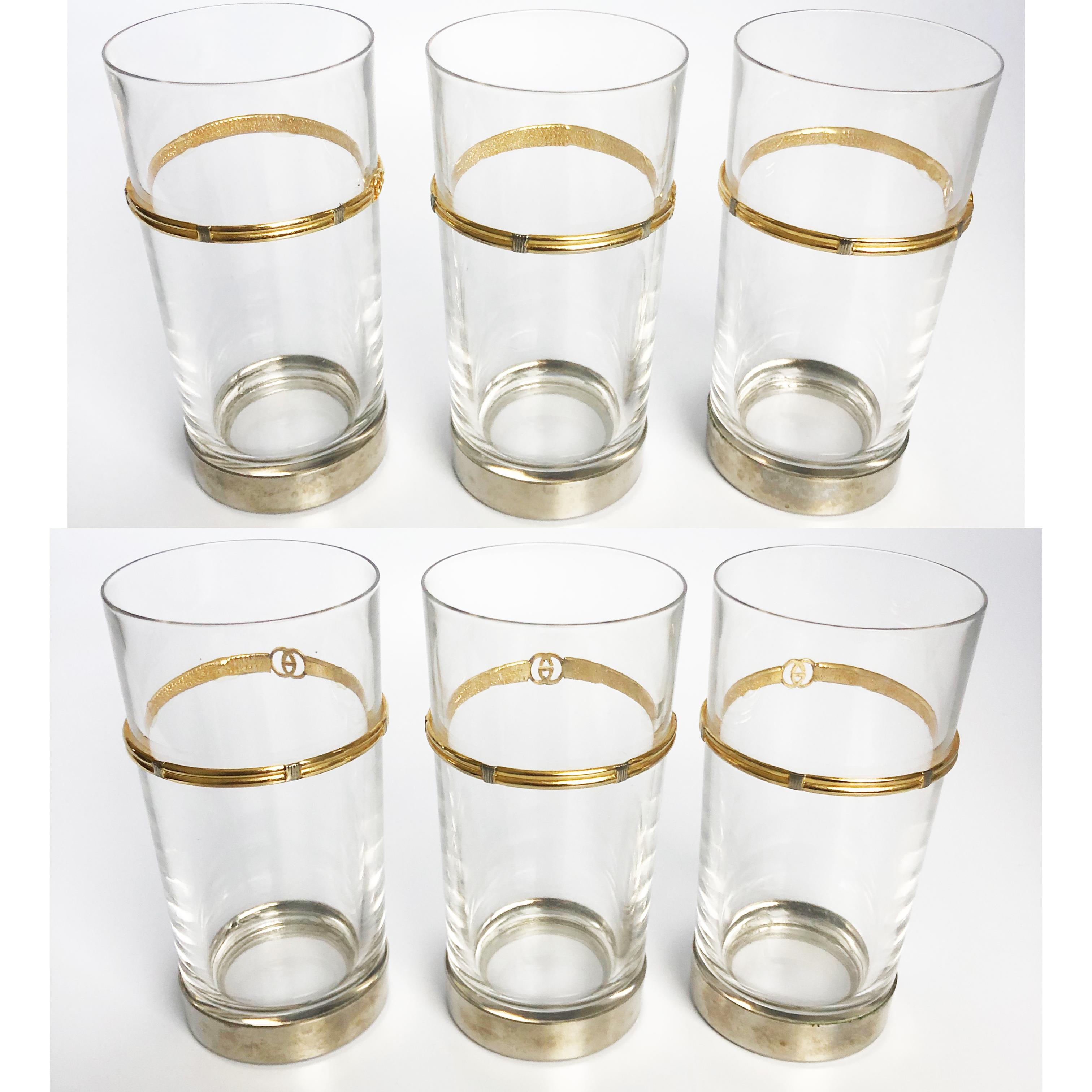 Vintage Gucci Barware Satz von 5 High Ball Gläser Kristall GG Logo 2