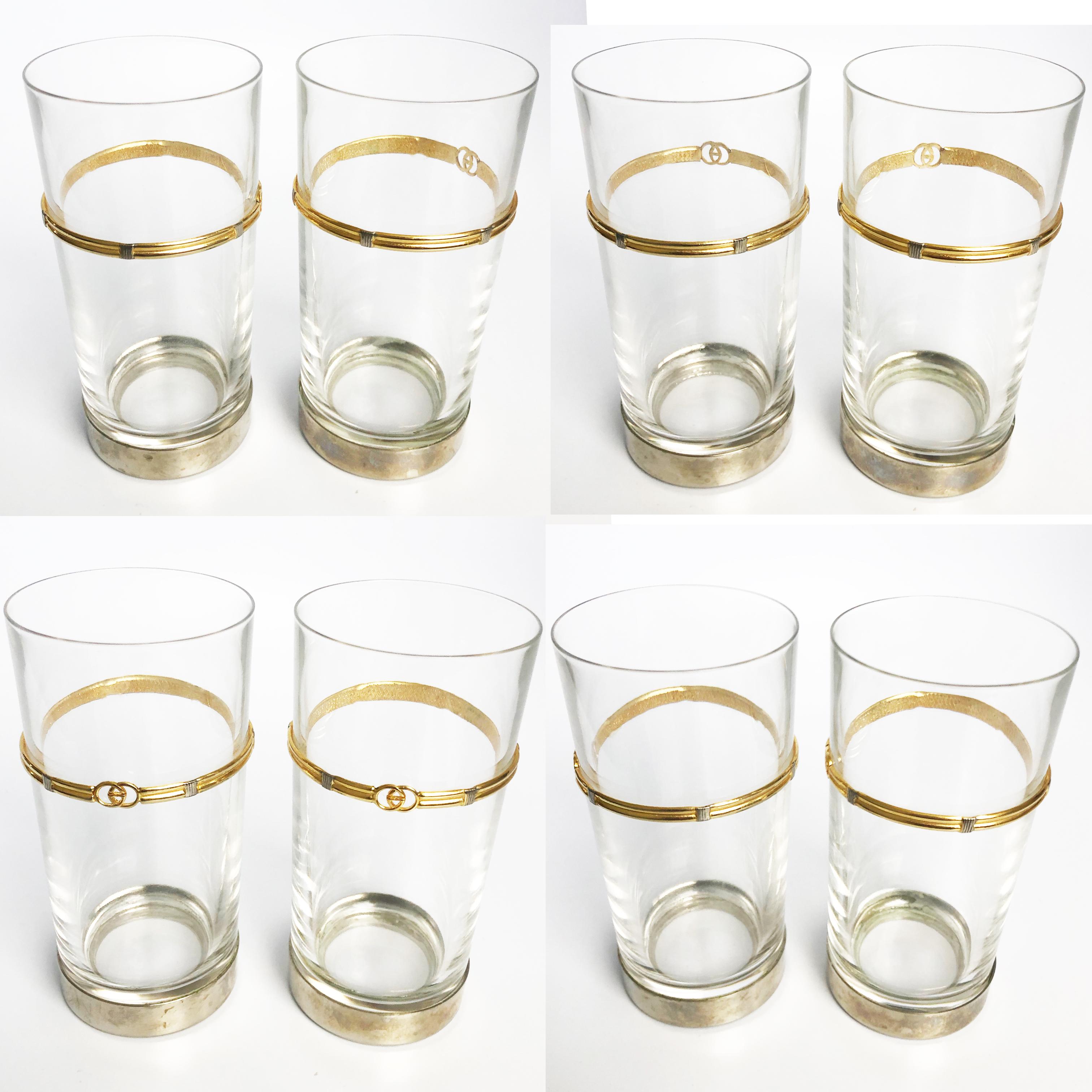 Vintage Gucci Barware Satz von 5 High Ball Gläser Kristall GG Logo 4