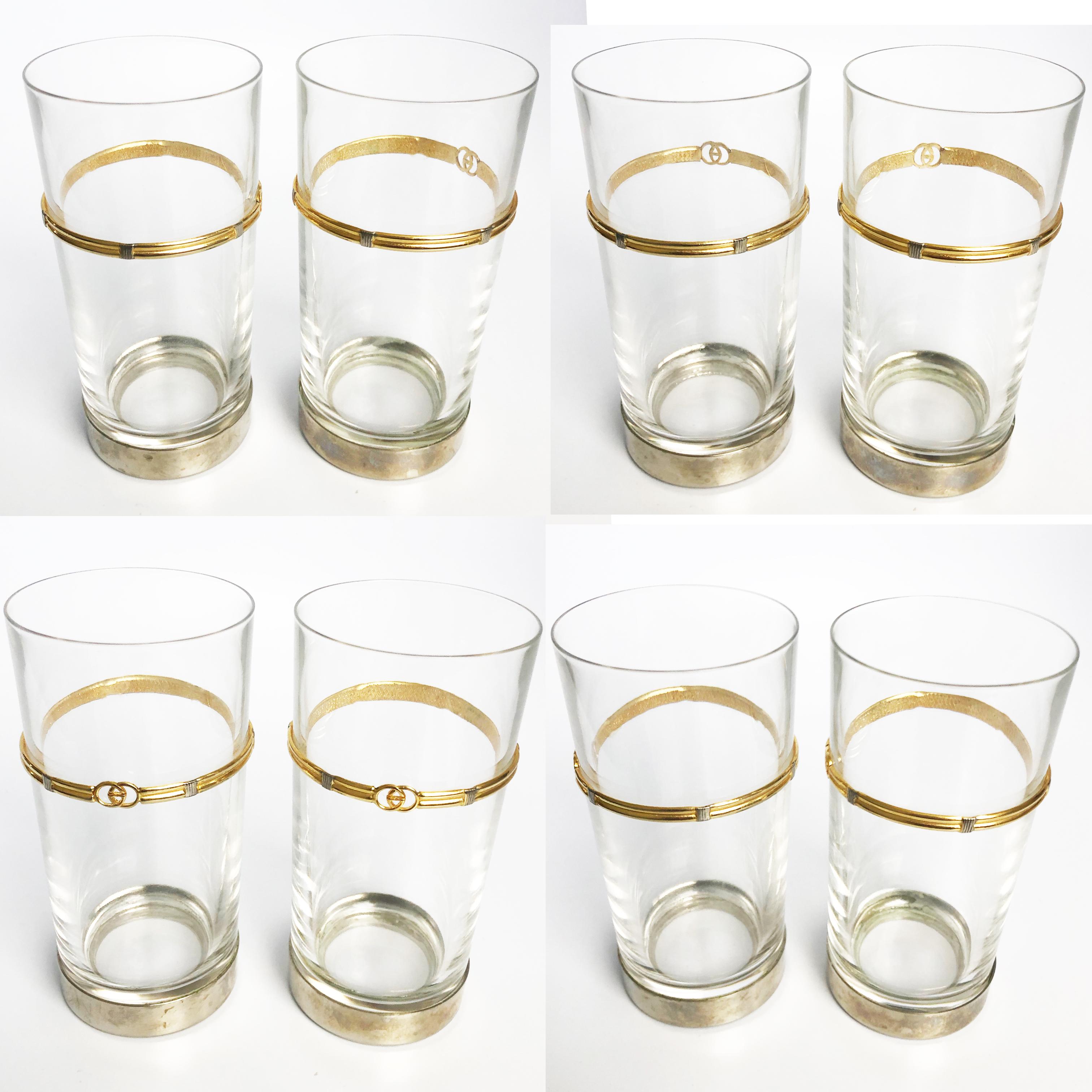 Vintage Gucci Barware Set of 5 High Ball Glasses Crystal GG Logo  1