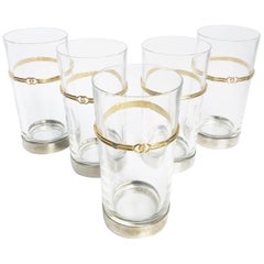 Vintage Gucci Barware Set of 5 High Ball Glasses Crystal GG Logo