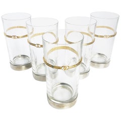 Vintage Gucci Barware Set of 5 High Ball Glasses Crystal GG Logo 