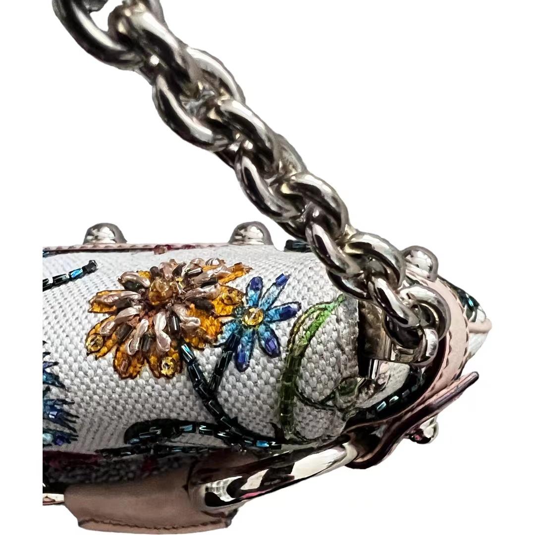 Gray Vintage Gucci Beaded Floral Horsebit Chain bag