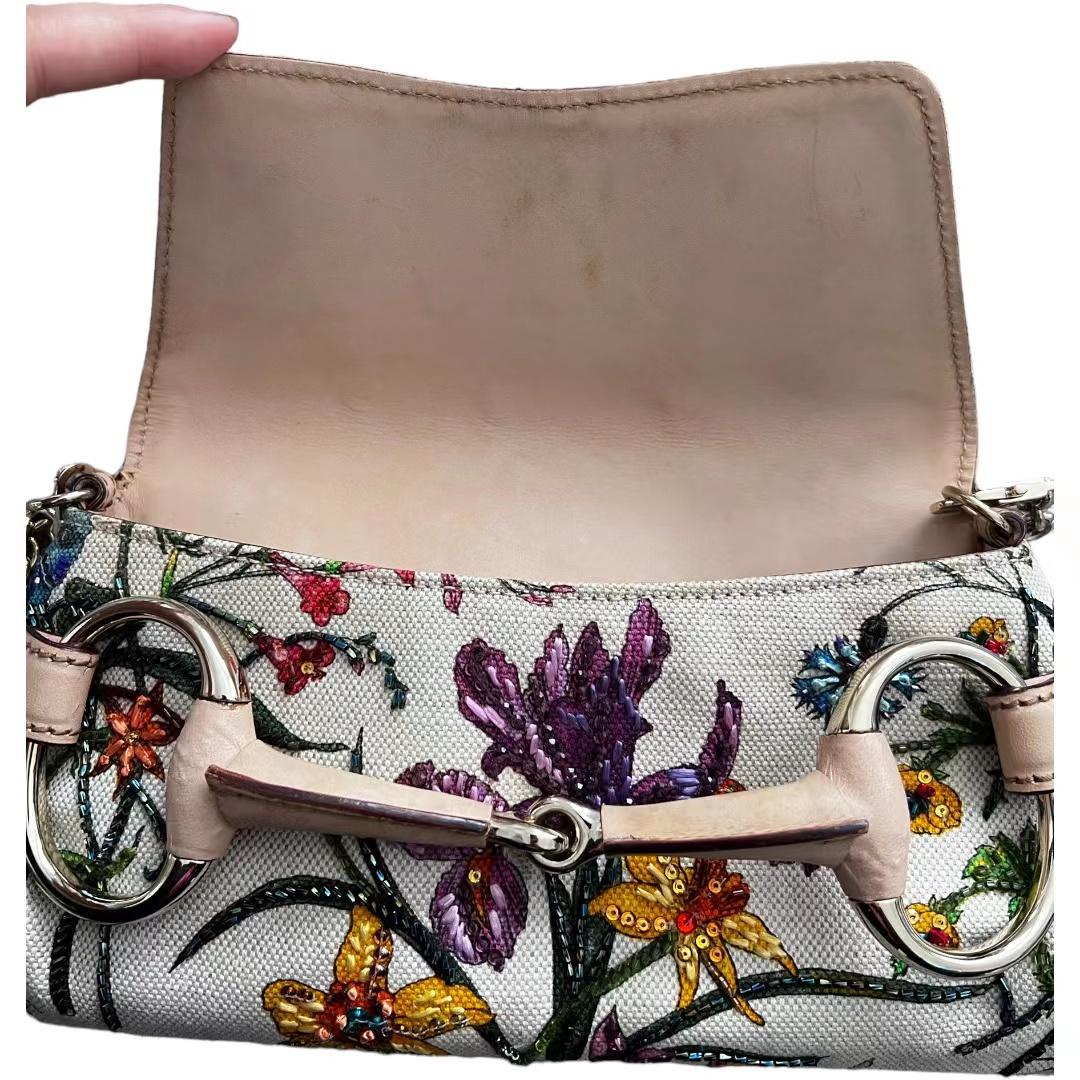 Vintage Gucci Beaded Floral Horsebit Chain bag 2