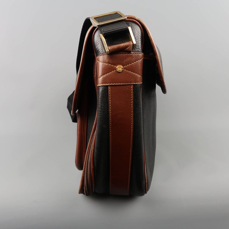 Vintage GUCCI Bag Black and Brown Leather Crossbody Shoulder Messenger Bag at 1stdibs