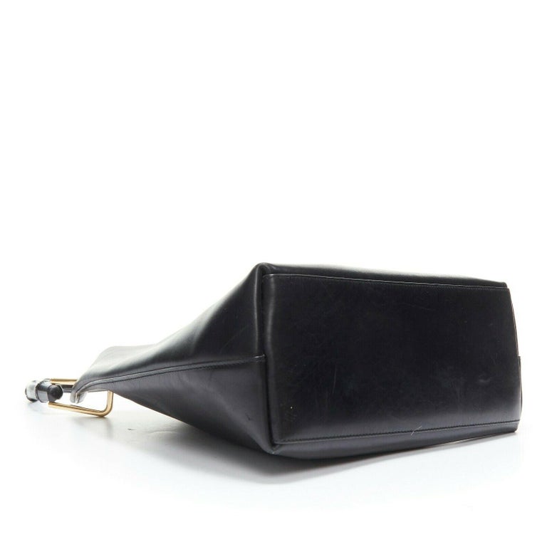 vintage GUCCI black calfskin leather Bamboo handle shoulder  display picture 1