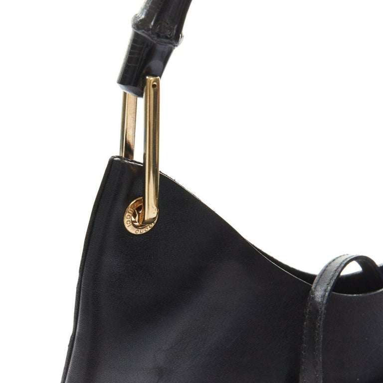 vintage GUCCI black calfskin leather‎ Bamboo handle shoulder hobo tote bag vintage GUCCI black calfskin leather Bamboo handle shoulder  main image 3