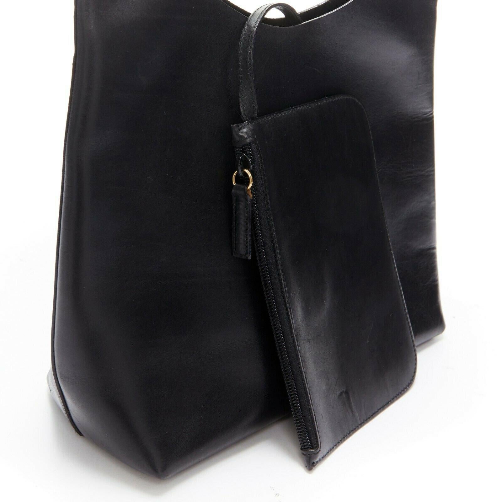 vintage GUCCI black calfskin leather Bamboo handle shoulder hobo tote bag 1