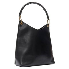 vintage GUCCI black calfskin leather Bamboo handle shoulder hobo tote bag