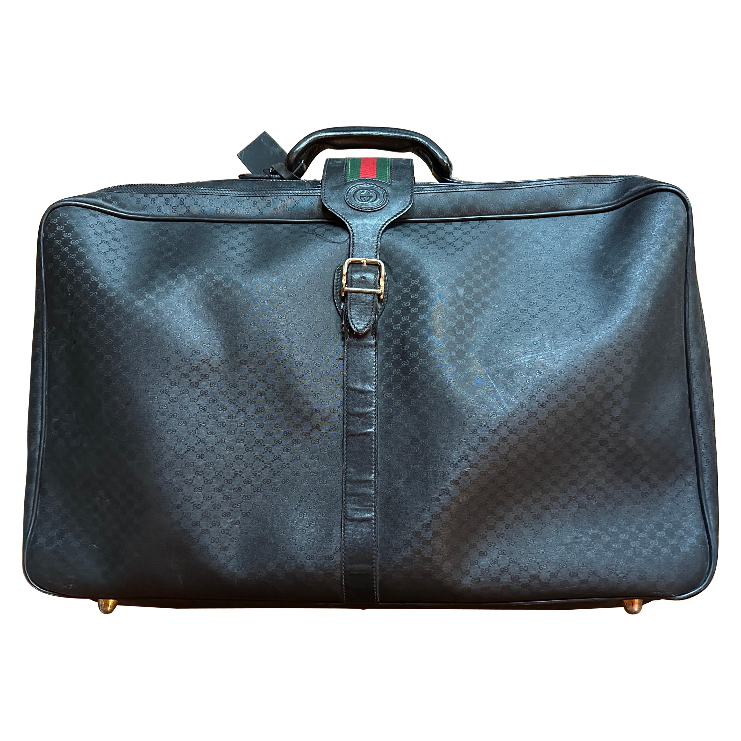 Vintage Gucci Koffer aus schwarzer Leinwand und Leder im Angebot