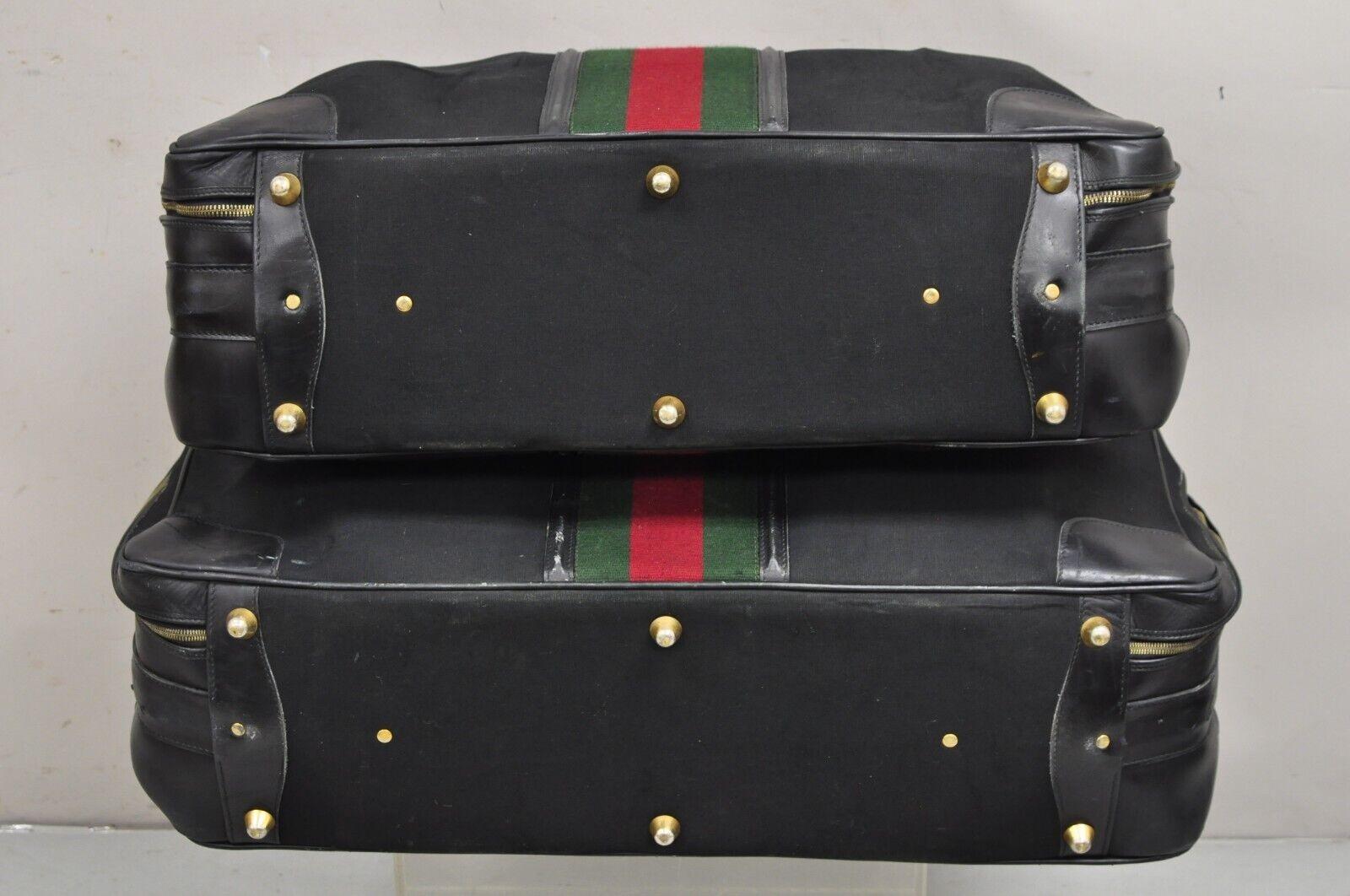 Vintage Gucci Black Canvas and Leather Suitcase Luggage His and Hers Set - 2 Pcs For Sale 5