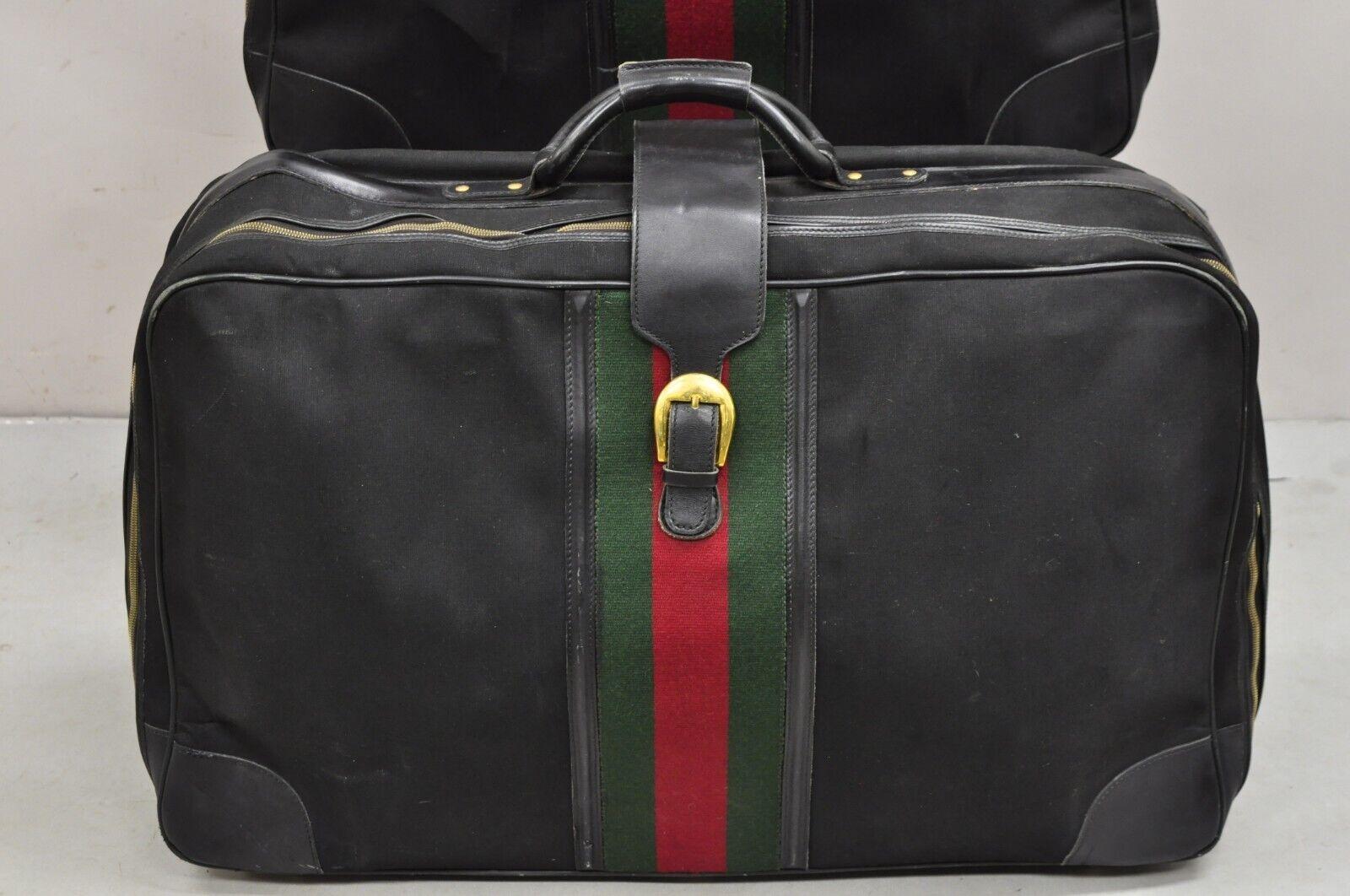 Modern Vintage Gucci Black Canvas and Leather Suitcase Luggage His and Hers Set - 2 Pcs For Sale