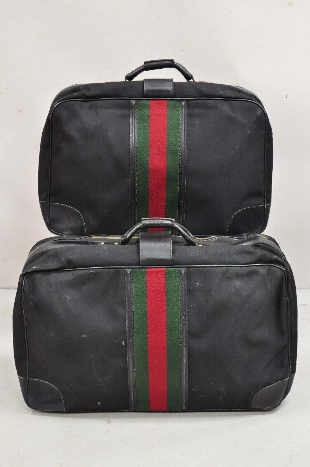 Late 20th Century Vintage Gucci Black Canvas and Leather Suitcase Luggage His and Hers Set - 2 Pcs For Sale