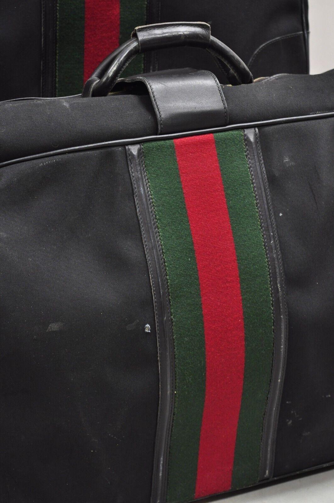Vintage Gucci Black Canvas and Leather Suitcase Luggage His and Hers Set - 2 Pcs For Sale 1
