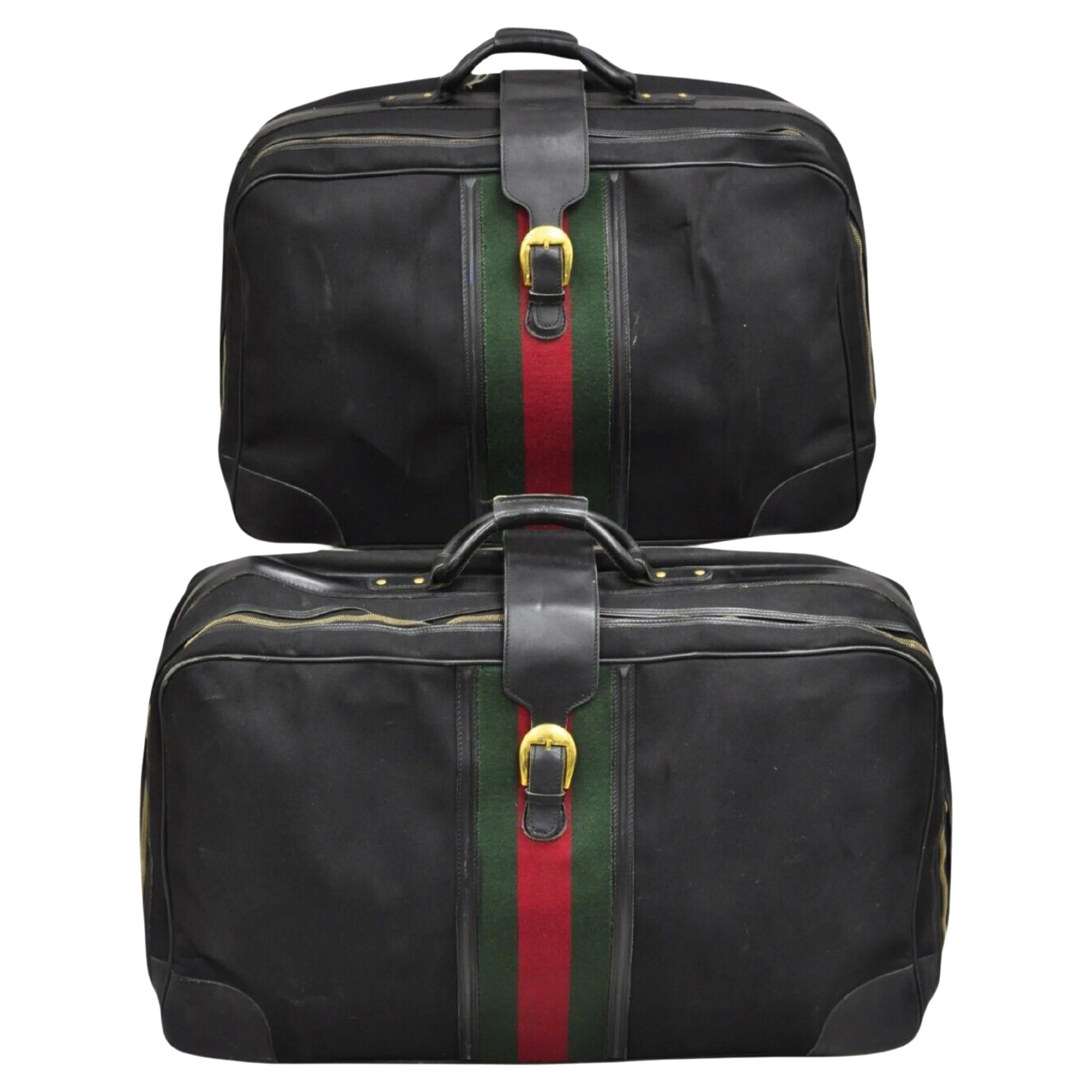 Vintage Gucci Black Canvas and Leather Suitcase Luggage His and Hers Set - 2 Pcs