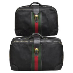 Retro Gucci Black Canvas and Leather Suitcase Luggage His and Hers Set - 2 Pcs