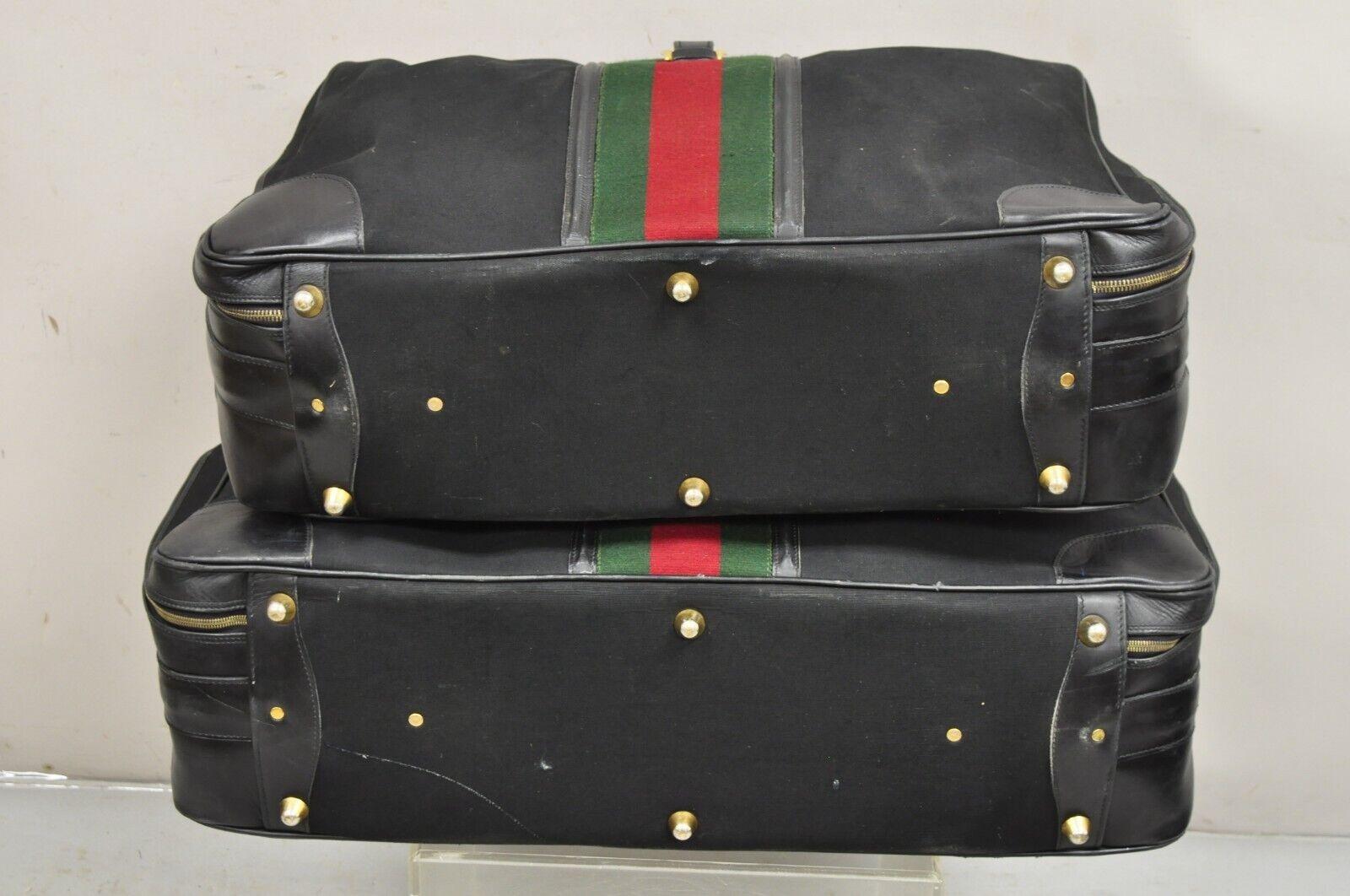 Vintage Gucci Black Canvas & Leather Suitcase Luggage His and Hers Set -2 Pc (B) For Sale 5