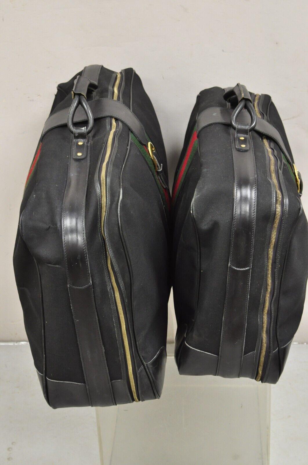 Vintage Gucci Black Canvas & Leather Suitcase Luggage His and Hers Set -2 Pc (B) For Sale 6