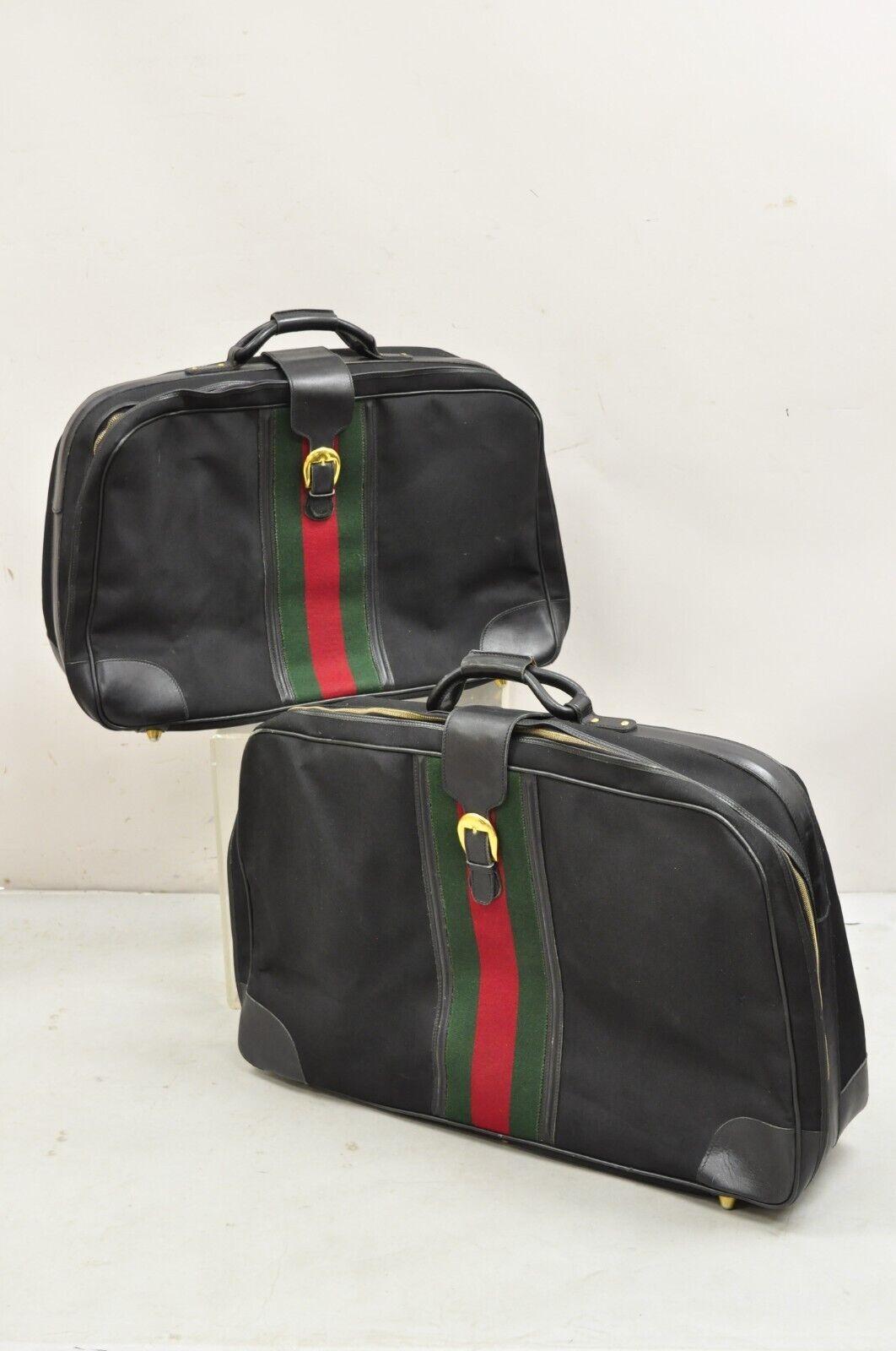 Vintage Gucci Black Canvas & Leather Suitcase Luggage His and Hers Set -2 Pc (B) For Sale 7