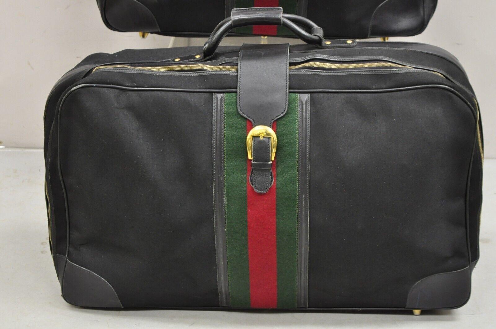 Modern Vintage Gucci Black Canvas & Leather Suitcase Luggage His and Hers Set -2 Pc (B) For Sale