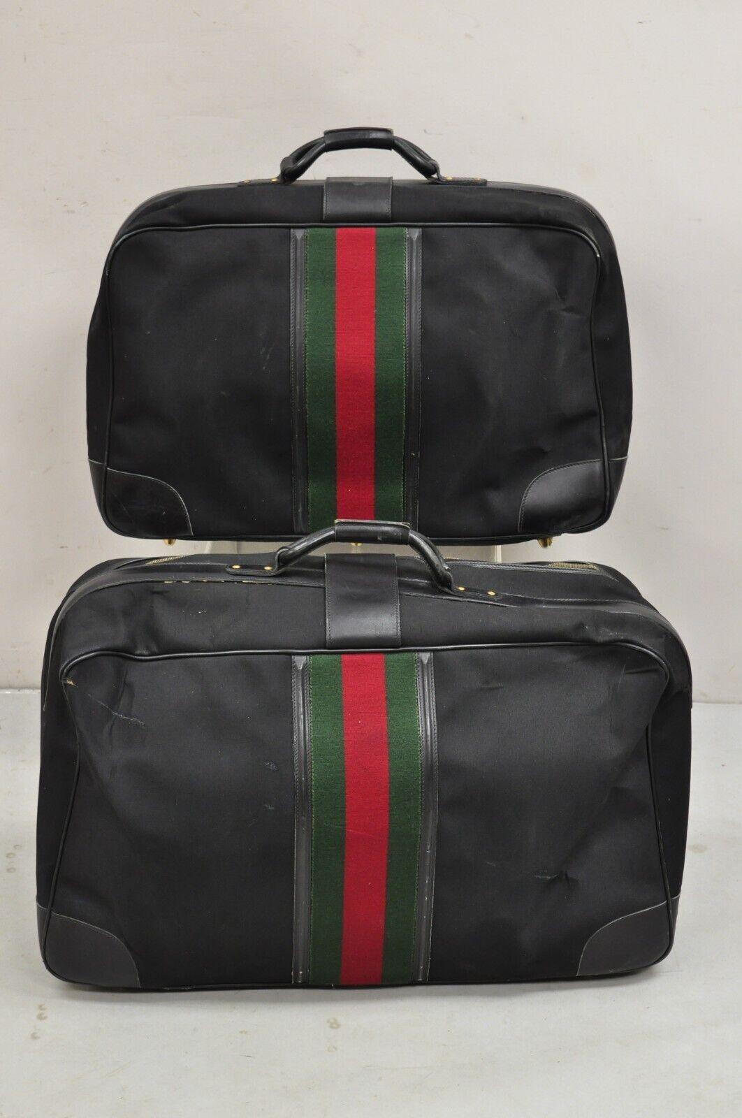 Vintage Gucci Black Canvas & Leather Suitcase Luggage His and Hers Set -2 Pc (B) In Good Condition For Sale In Philadelphia, PA