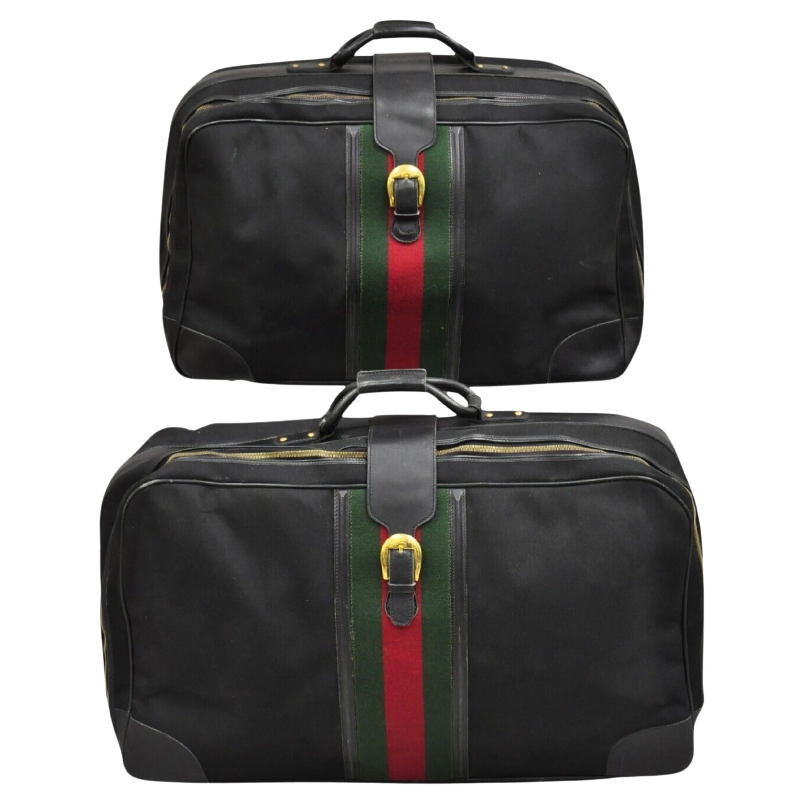 Vintage Gucci Black Canvas & Leather Suitcase Luggage His and Hers Set -2 Pc (B) For Sale