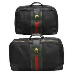 Ensemble de bagages de valise His and Hers vintage Gucci en toile noire et cuir - 2 pièces (B)
