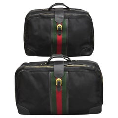 Vintage Gucci Negro Lienzo y Cuero Maleta Equipaje Su y Hers Set -2 Pc (B)