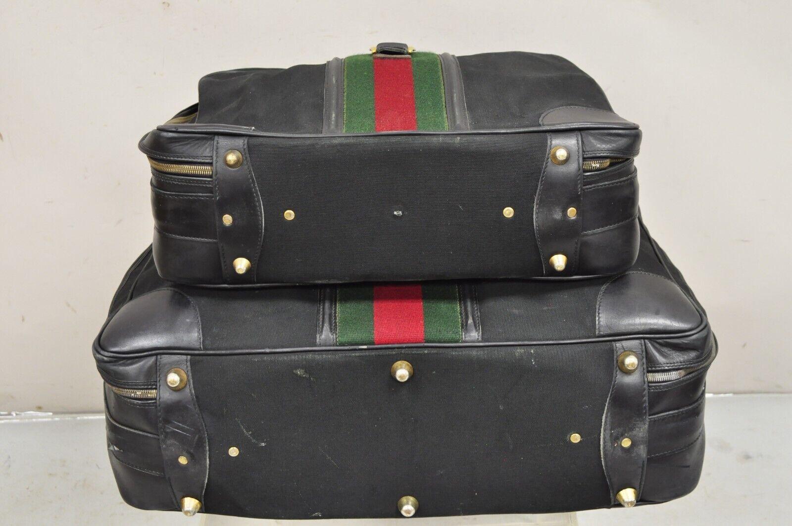 Vintage Gucci Black Canvas & Leather Suitcase Luggage Travel Bag Set - 2 Pcs For Sale 6
