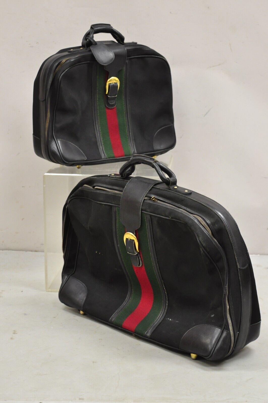 Vintage Gucci Black Canvas & Leather Suitcase Luggage Travel Bag Set - 2 Pcs For Sale 7