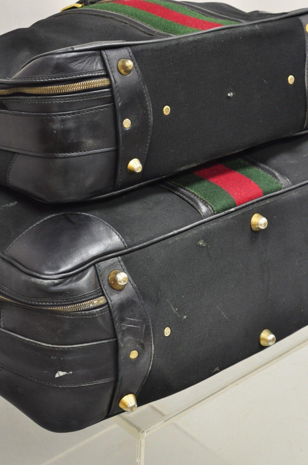 Vintage Gucci Black Canvas & Leather Suitcase Luggage Travel Bag Set - 2 Pcs For Sale 8