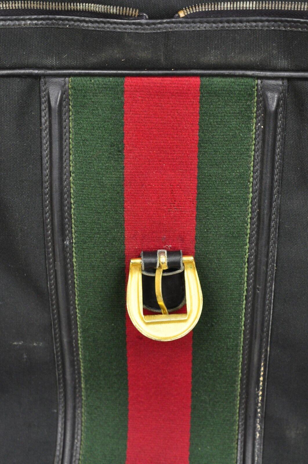 Vintage Gucci Black Canvas & Leather Suitcase Luggage Travel Bag Set - 2 Pcs For Sale 9