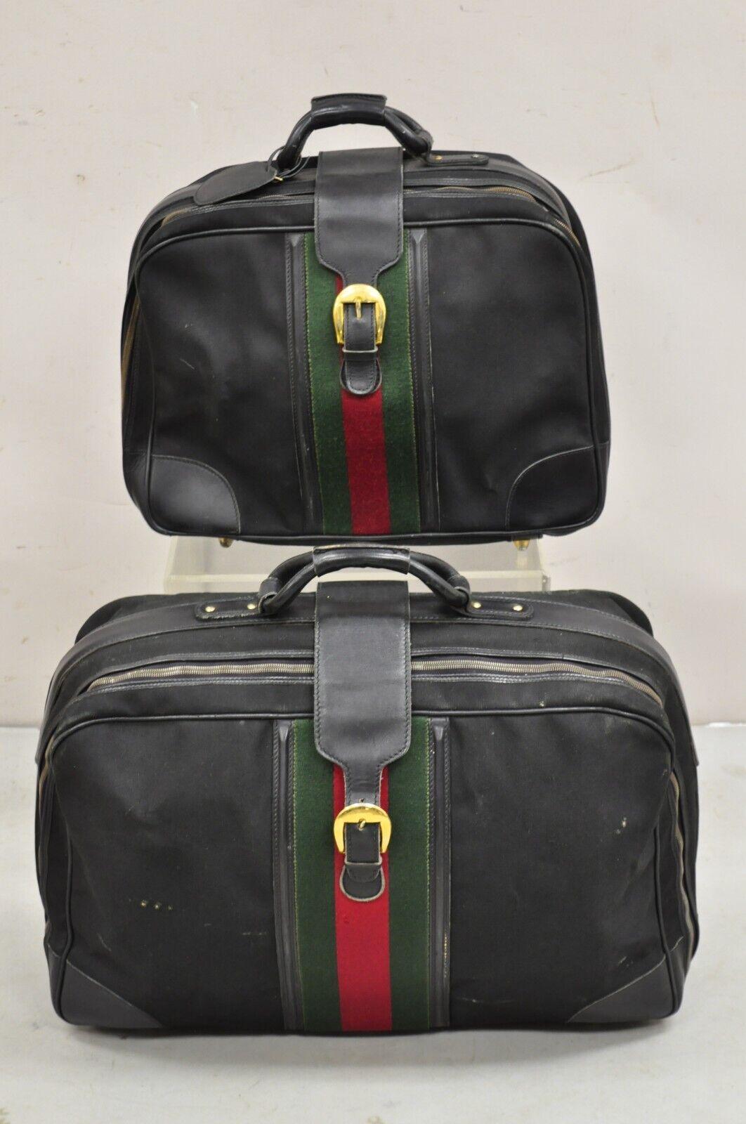 Vintage Gucci Black Canvas & Leather Suitcase Luggage Travel Bag Set - 2 Pcs For Sale 10
