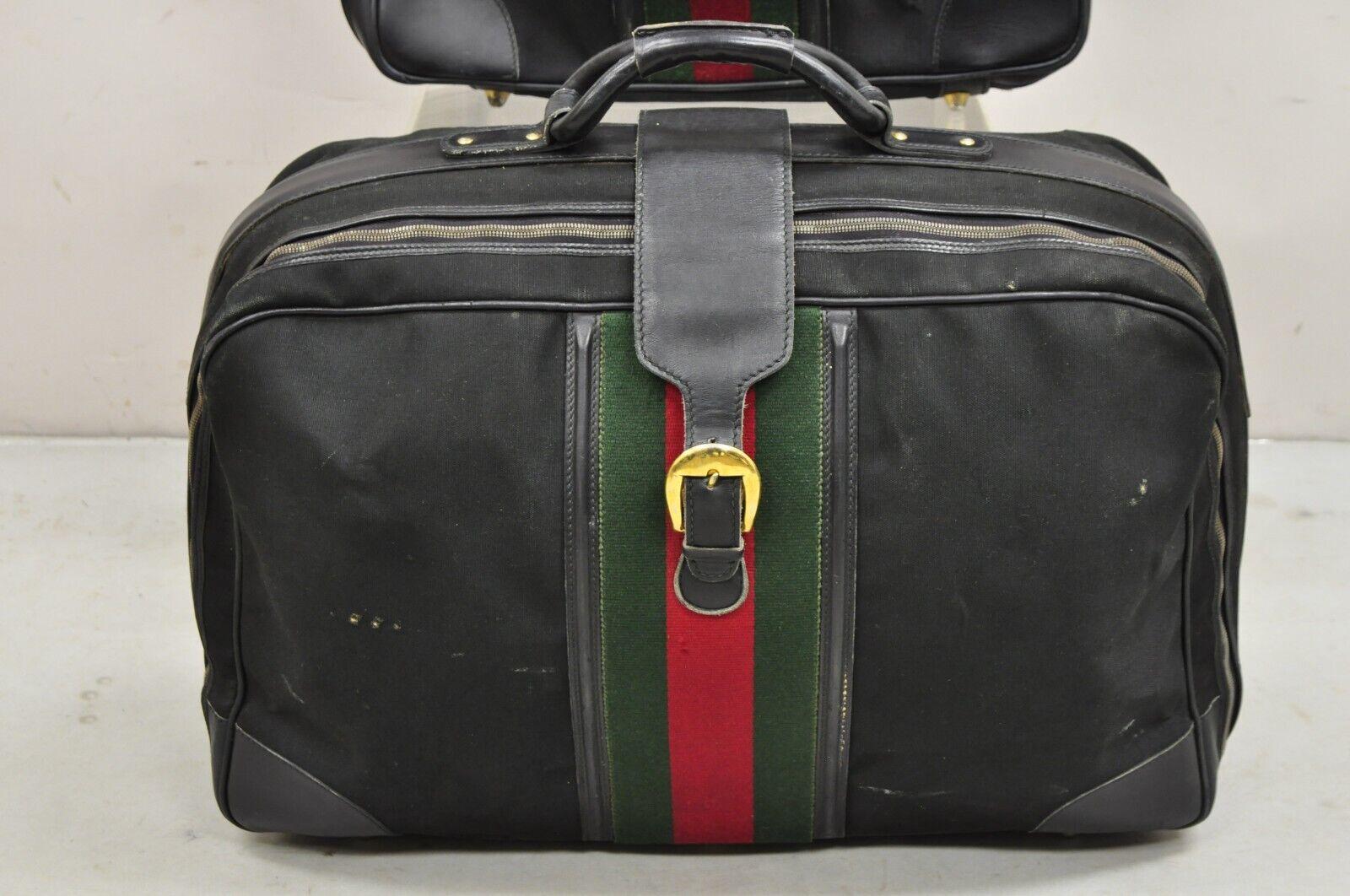 Modern Vintage Gucci Black Canvas & Leather Suitcase Luggage Travel Bag Set - 2 Pcs For Sale