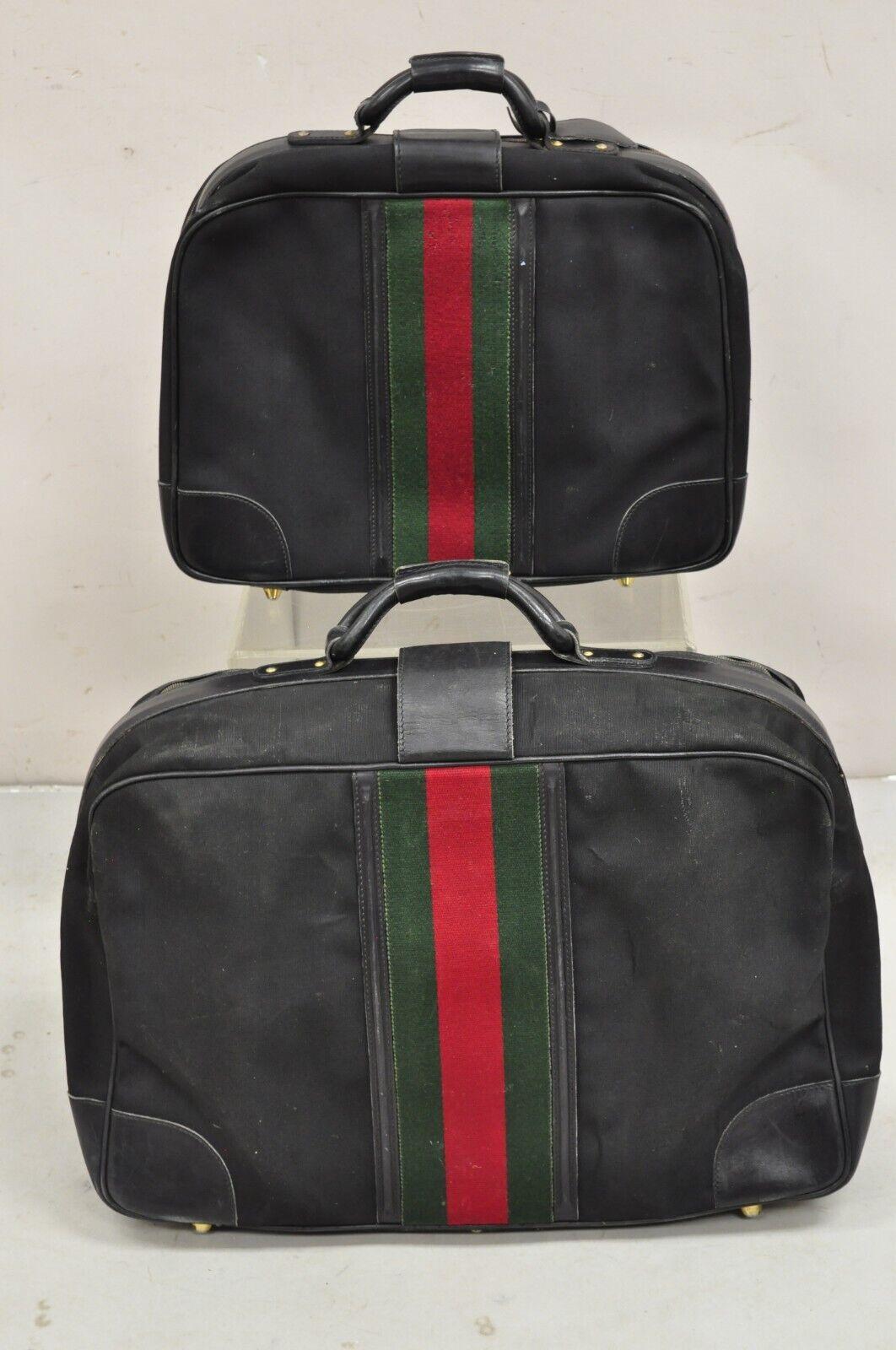 Late 20th Century Vintage Gucci Black Canvas & Leather Suitcase Luggage Travel Bag Set - 2 Pcs For Sale