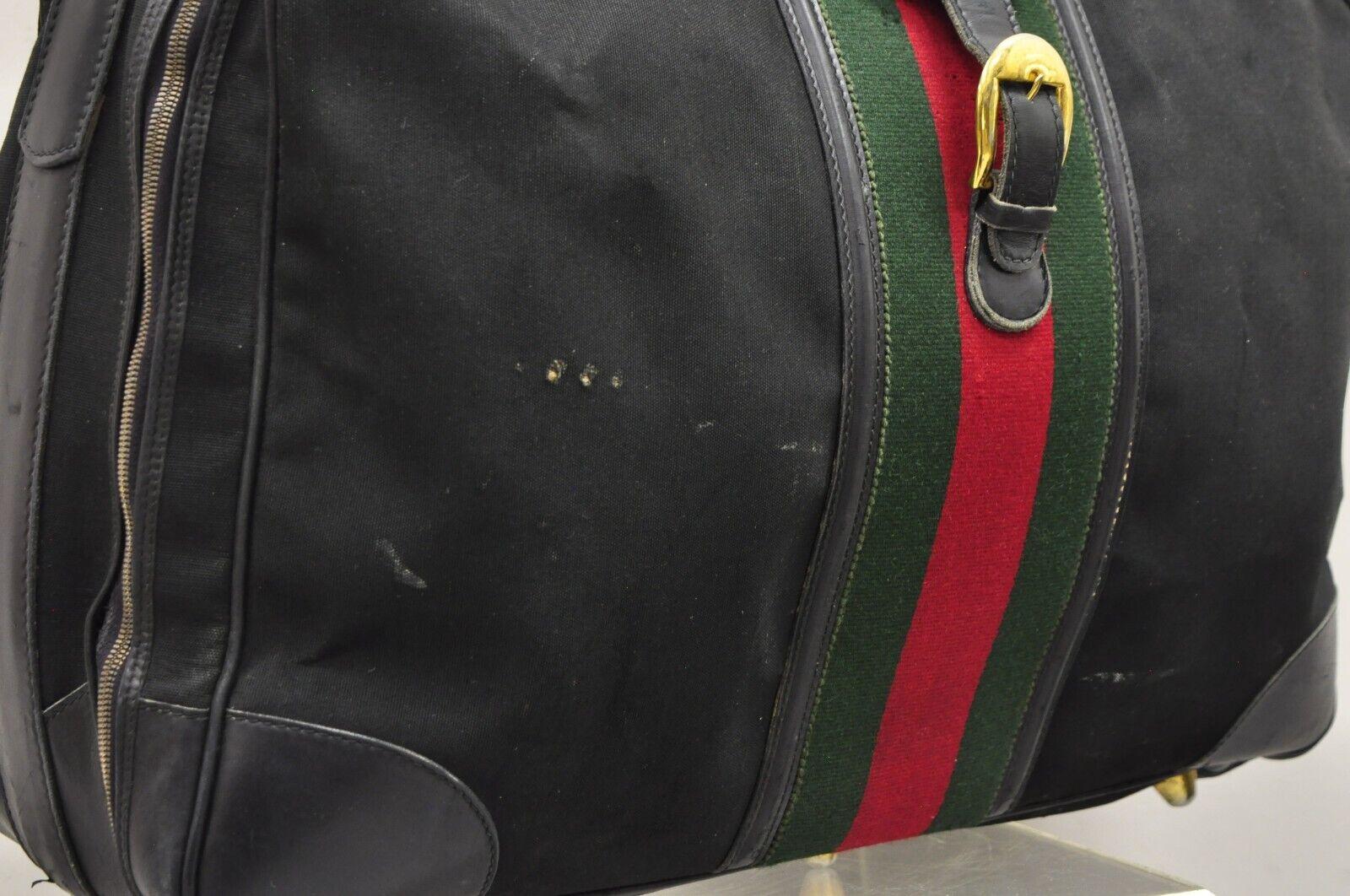 Vintage Gucci Black Canvas & Leather Suitcase Luggage Travel Bag Set - 2 Pcs For Sale 1