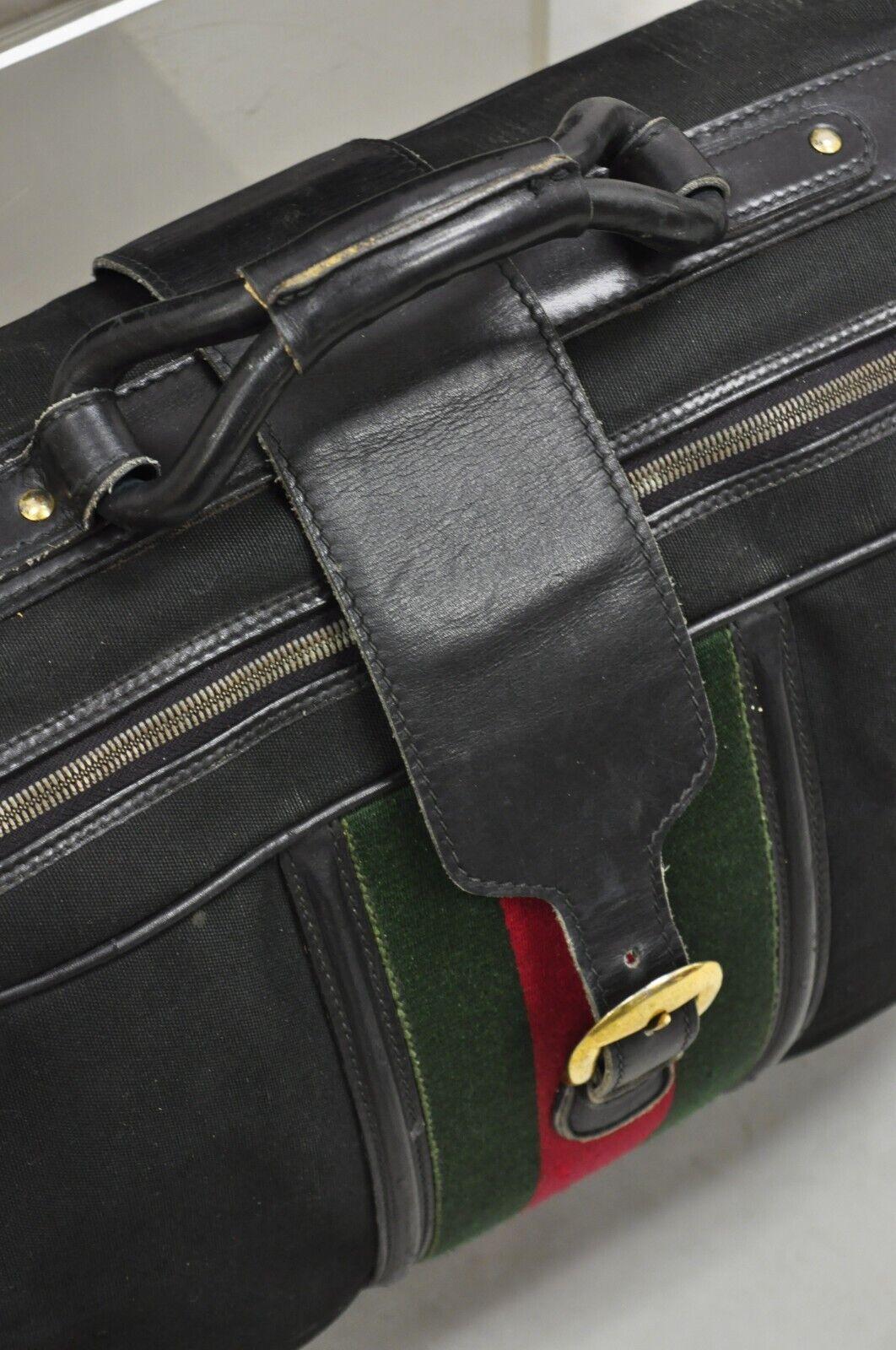 Vintage Gucci Black Canvas & Leather Suitcase Luggage Travel Bag Set - 2 Pcs For Sale 2