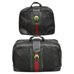 Retro Gucci Black Canvas & Leather Suitcase Luggage Travel Bag Set - 2 Pcs