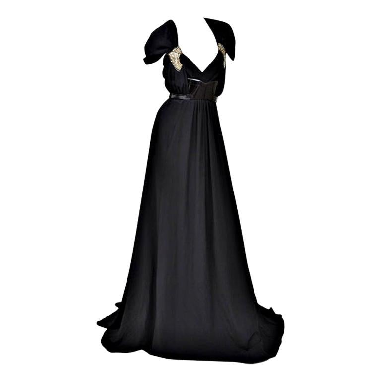 Vintage Gucci black gown with patent leather belt and crystals 42 - 6