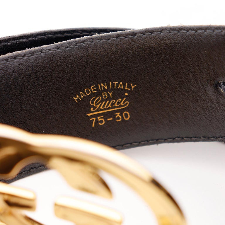 Vintage Gucci Black Leather Belt with Gold Double G Buckle  display picture 1
