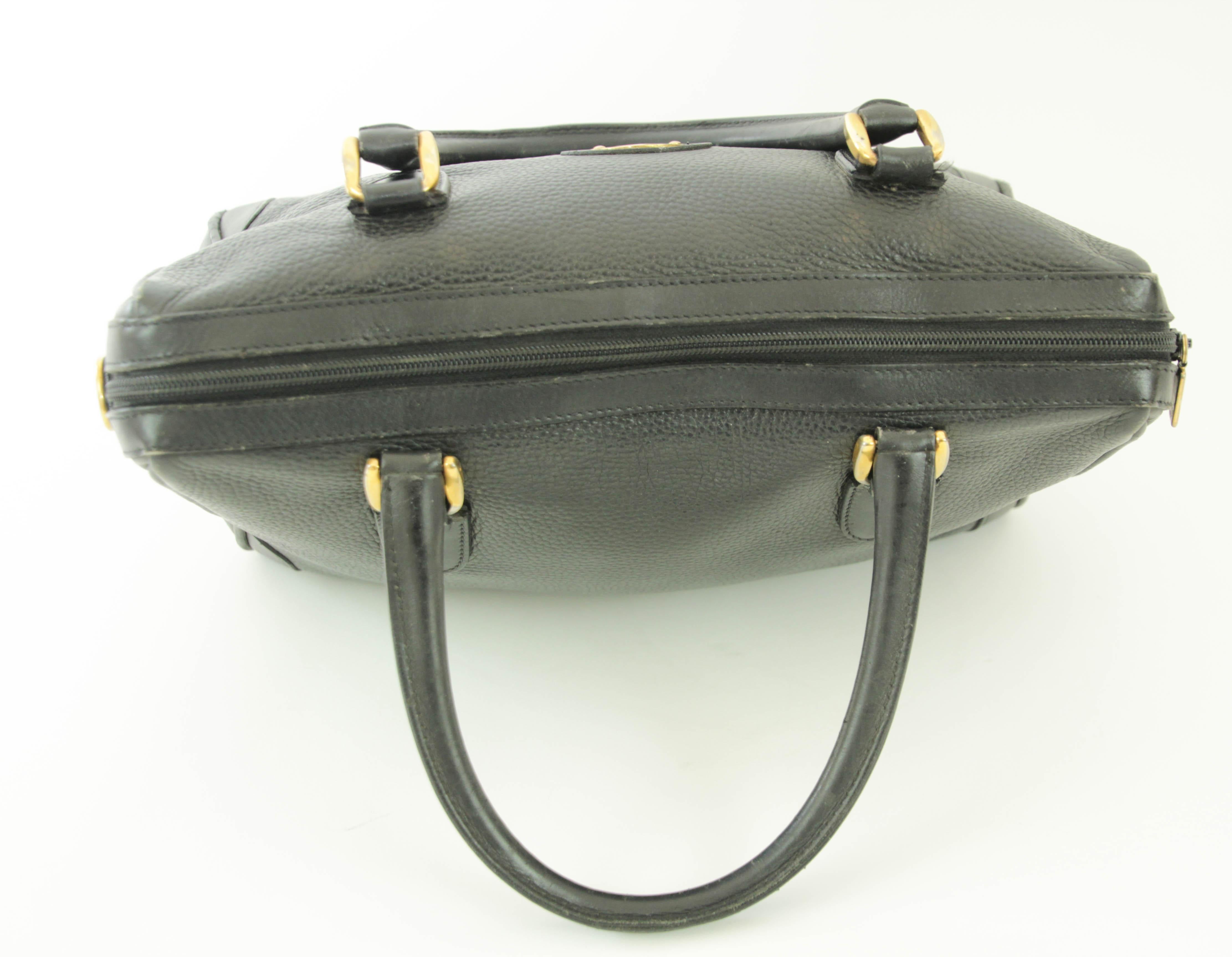 Vintage GUCCI Black Leather Boston Top Handle Bag For Sale 7