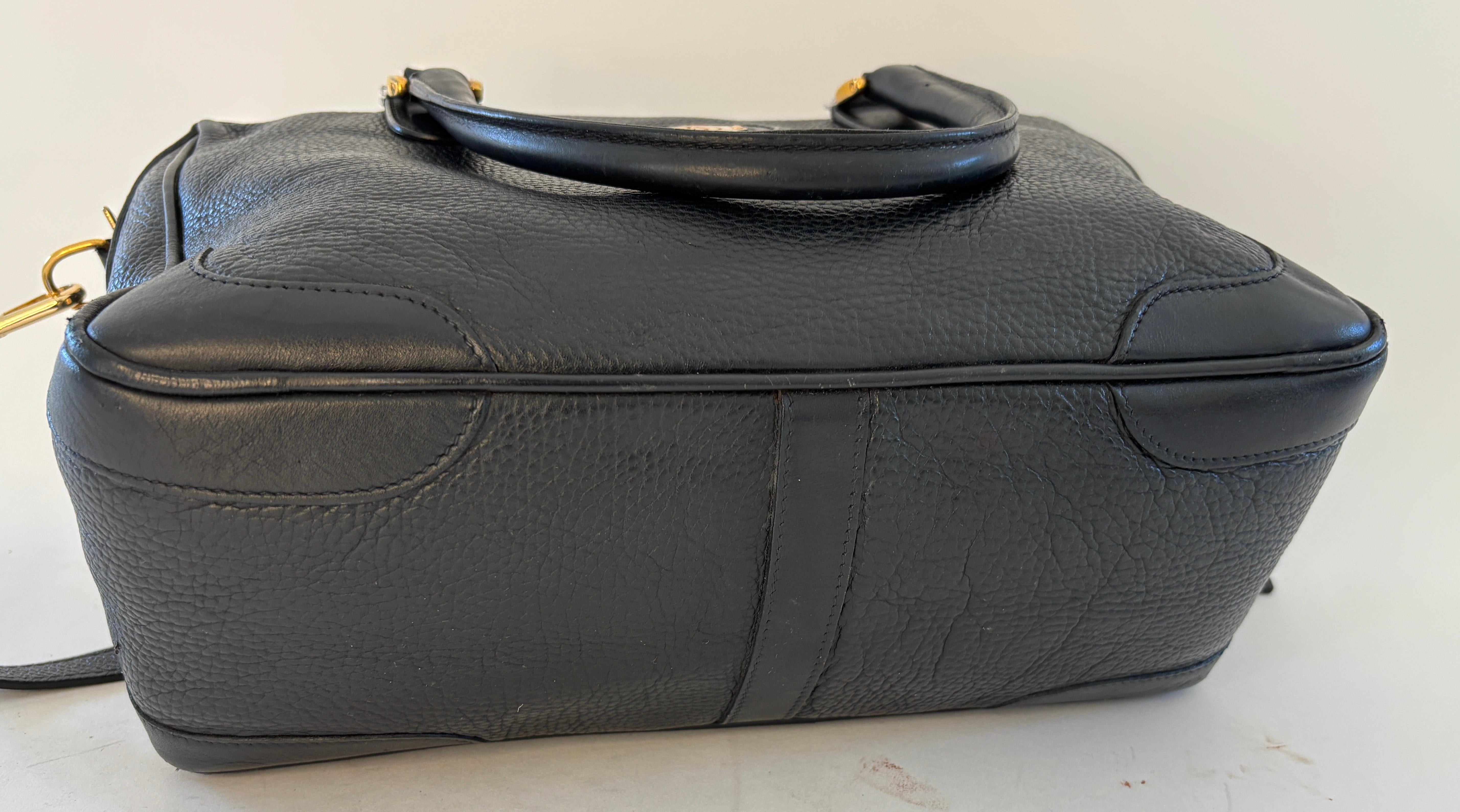 Vintage GUCCI Black Leather Boston Top Handle Bag For Sale 13