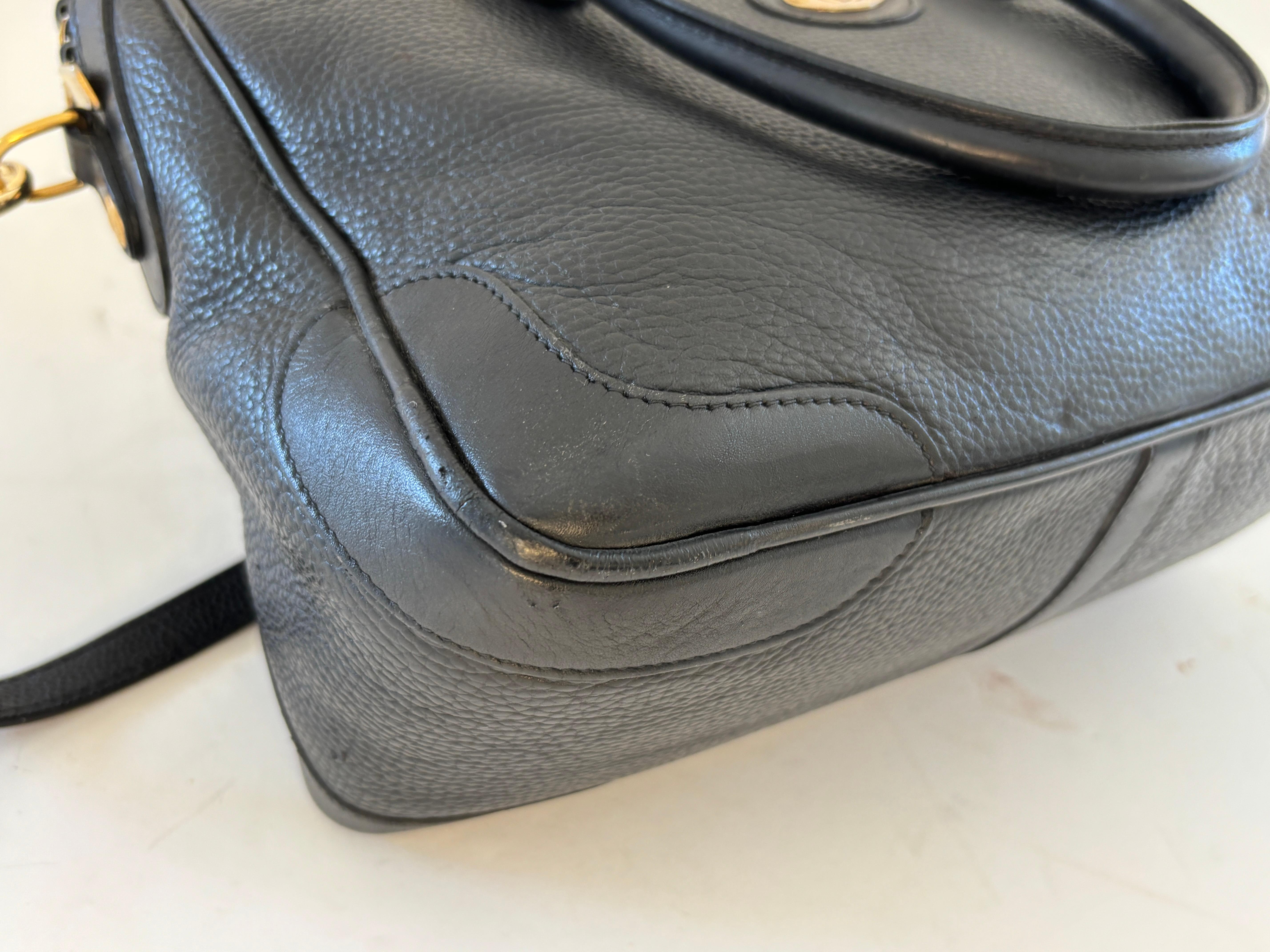 Vintage GUCCI Black Leather Boston Top Handle Bag For Sale 14