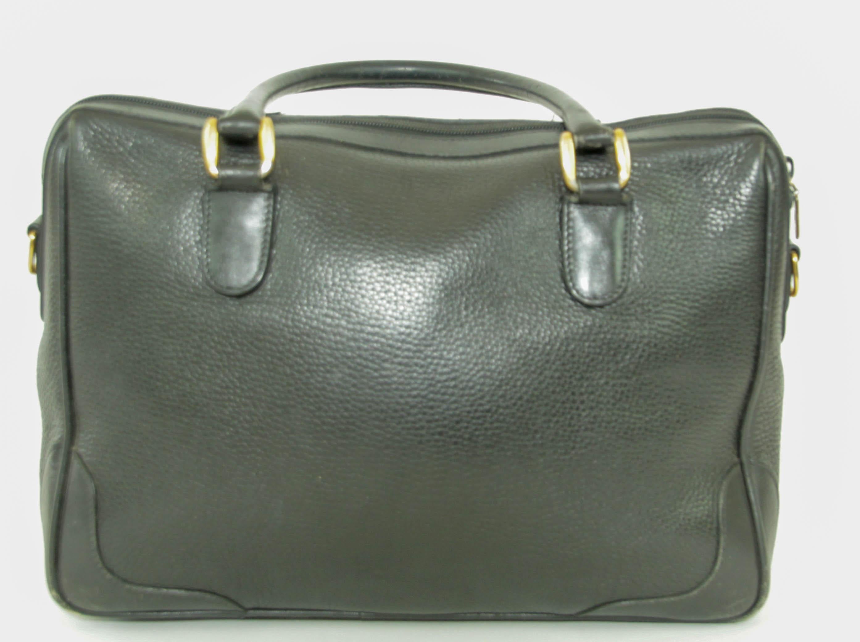 Vintage GUCCI Black Leather Boston Top Handle Bag For Sale 3