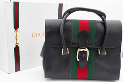 Vintage GUCCI Black Leather Doctor Bag, c.1980s.