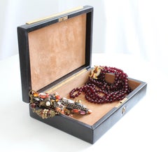 Vintage Gucci Black Leather Jewelry Case Trinket Box Home Decor