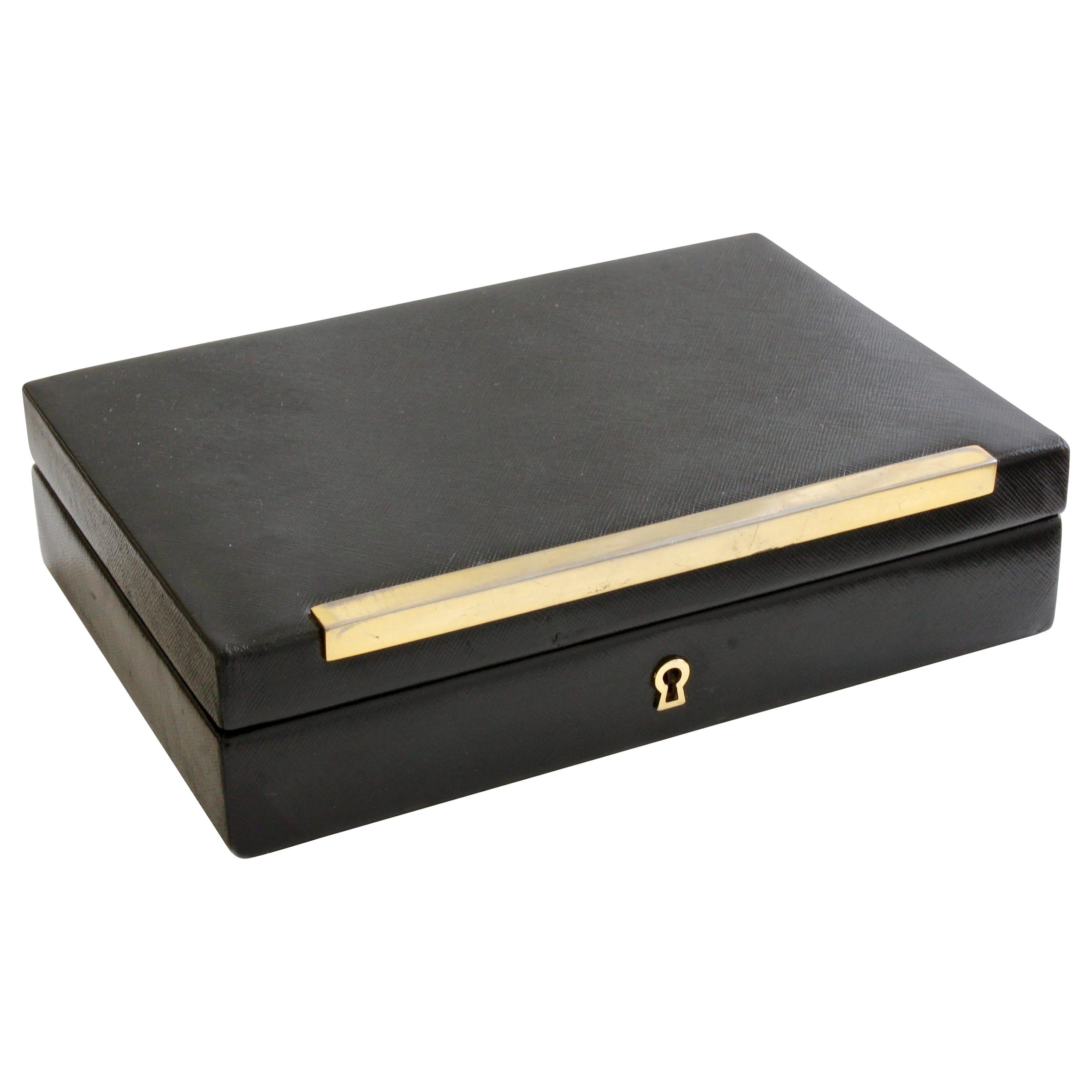 Vintage Gucci Black Leather Jewelry Case Trinket Box Home Decor 