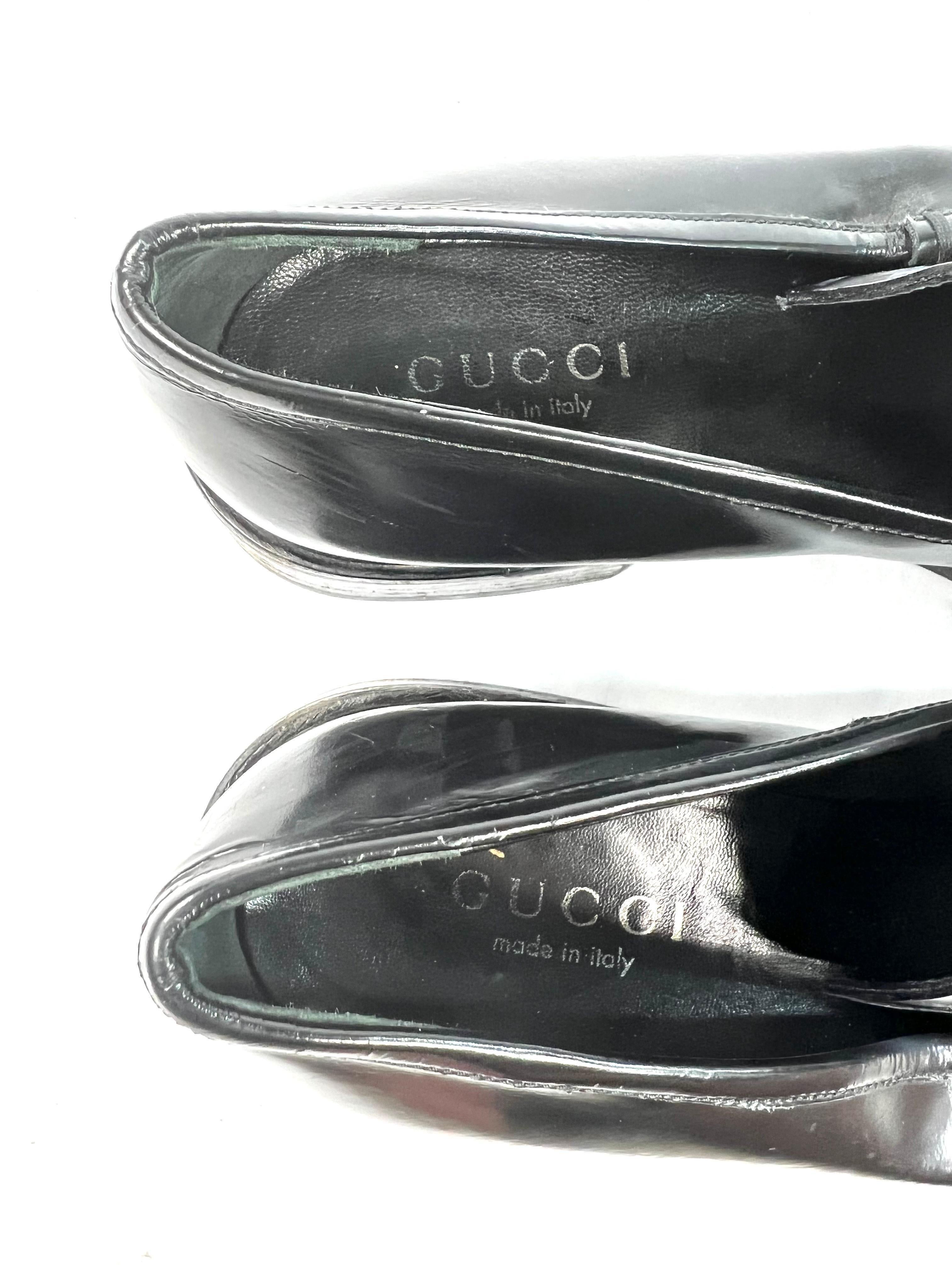 Vintage Gucci Black Leather Loafers Shoes, Size 8.5 In Good Condition In Beverly Hills, CA